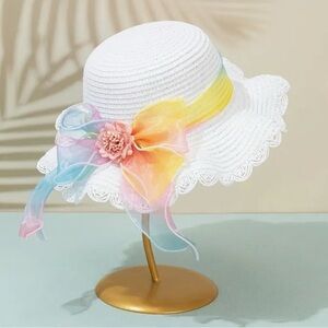 SALE**

Kids White Sun Hat with Multicolor Bow